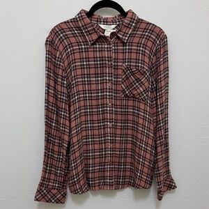 Market & Spruce Amelia Brushed Rayon Flannel Pink Plaid Shirt